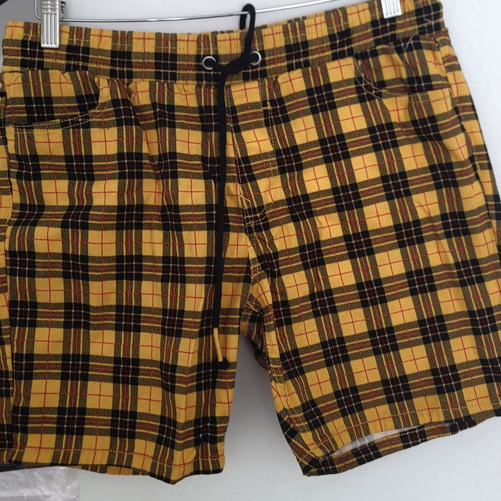 Calvin Klein Collection Yellow and Black Plaid Shorts